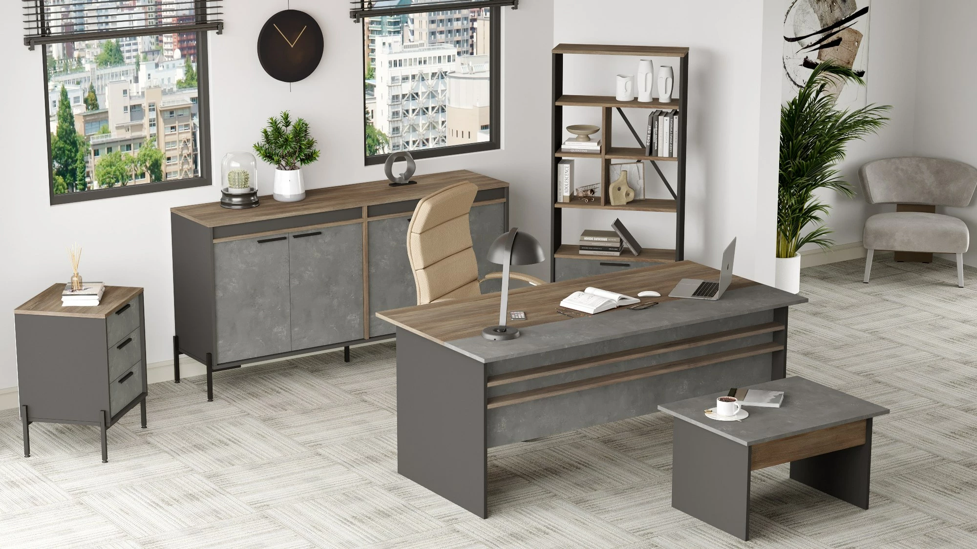 Set mobiljesh për zyre Skye Decor, VS9-CGA, ngjyrë argjendi dhe antracit