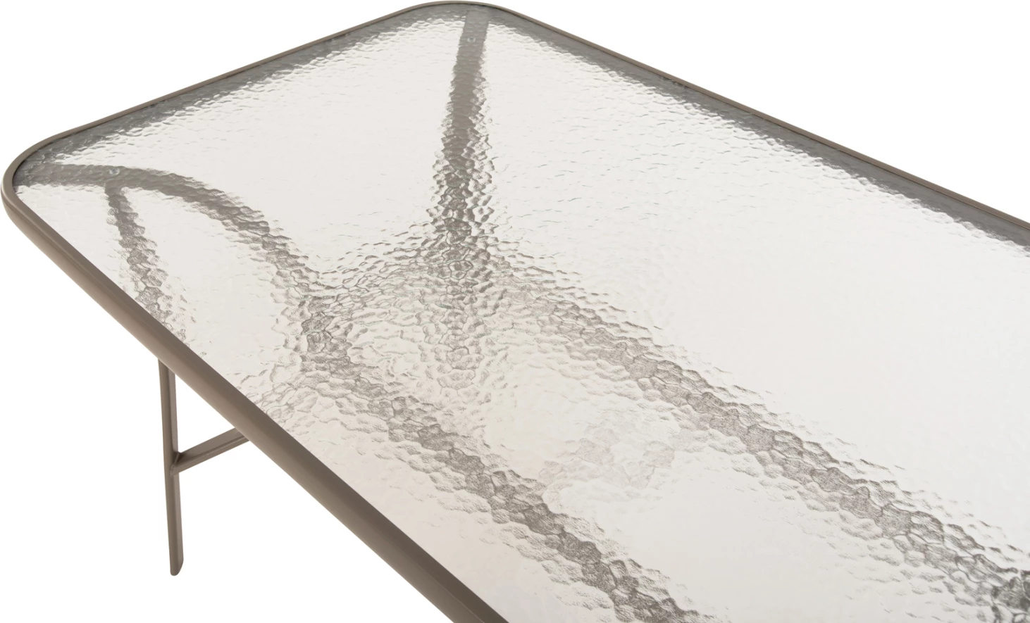 Tavolinë BRUNO FH5106.04 metalike, ngjyrë shampanjë, me sipërfaqe tavoline prej xhami të kalitur, 140x80x71 cm