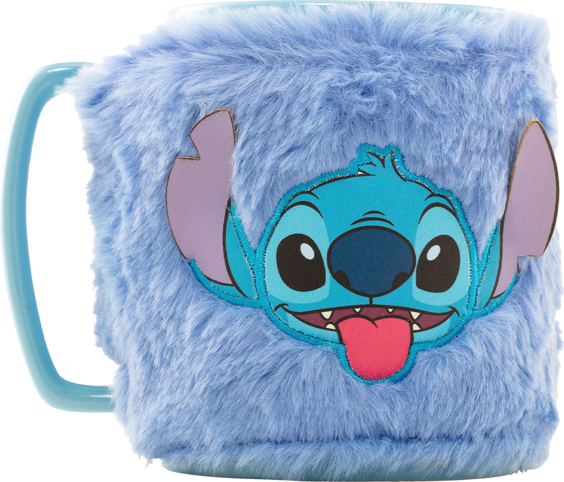 Filxhan Pyramid Lilo & Stitch "Stitch Face" 440 ml, me mbulesë fuzzy të heqshme, kaltër e çelët