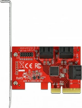 Kartelë PCIe x4 SATA DeLOCK, 6 porta, SATA 3.0 6 Gbit/s, low profile, e kuqe