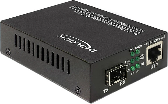 Media konvertues Gigabit Ethernet DeLOCK 86180, RJ45 PoE, SFP, 1000 Mbit/s, i zi