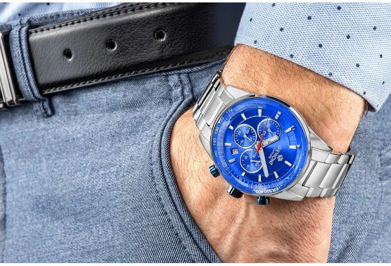 Orë dore meshkuj Giewont GW9140-B3, argjendtë/blu