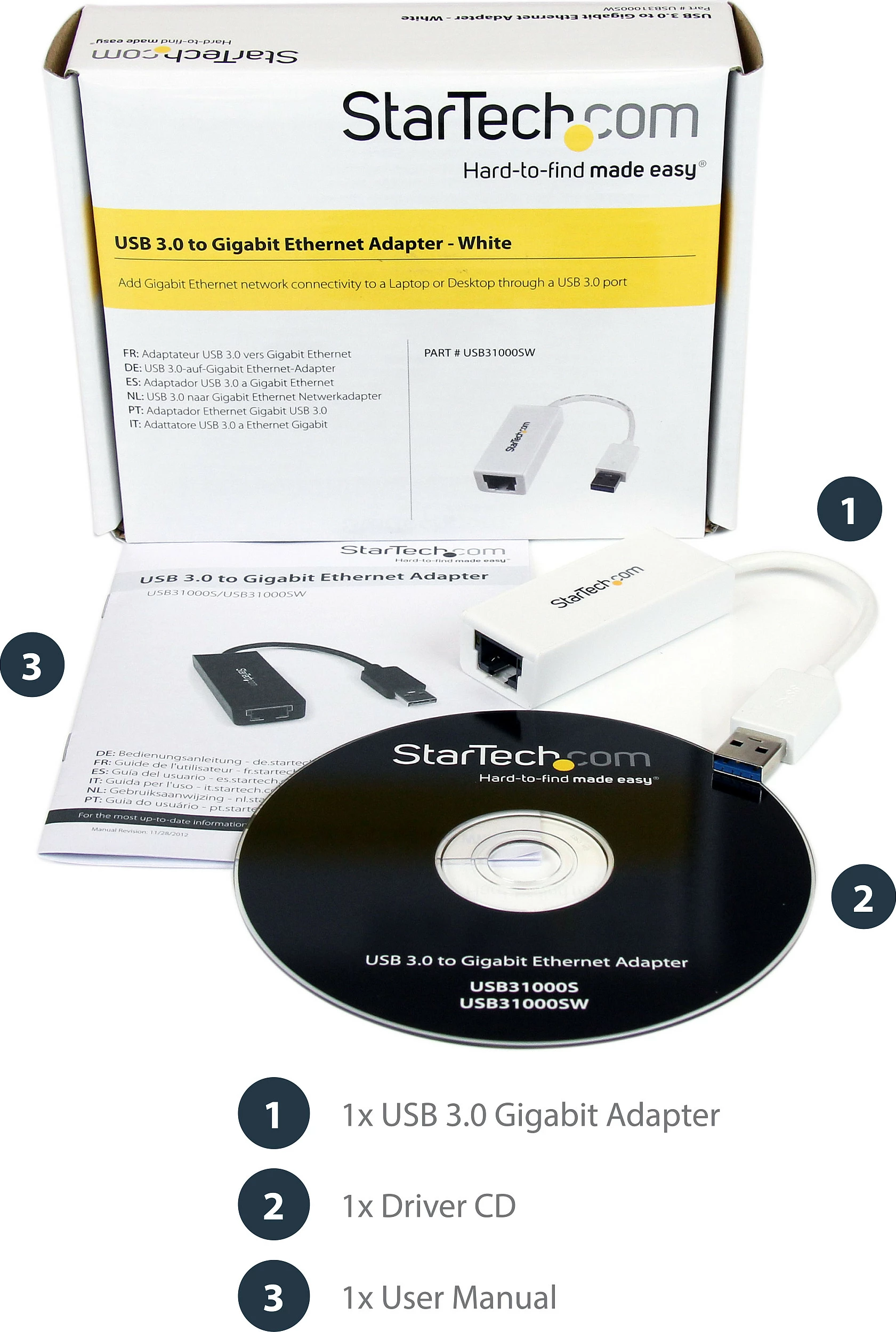 Adapter rrjeti StarTech USB31000SW, USB 3.0 në Gigabit Ethernet RJ45, 10/100/1000 Mbps, i bardhë