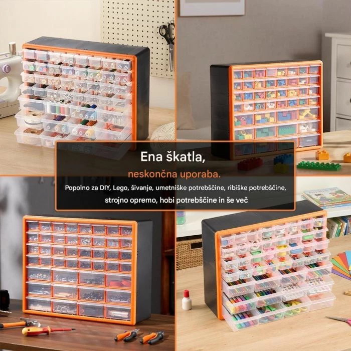 Organizator me 44 sirtarë VONHAUS 15/115, 16x50x39cm, zi/portokalli