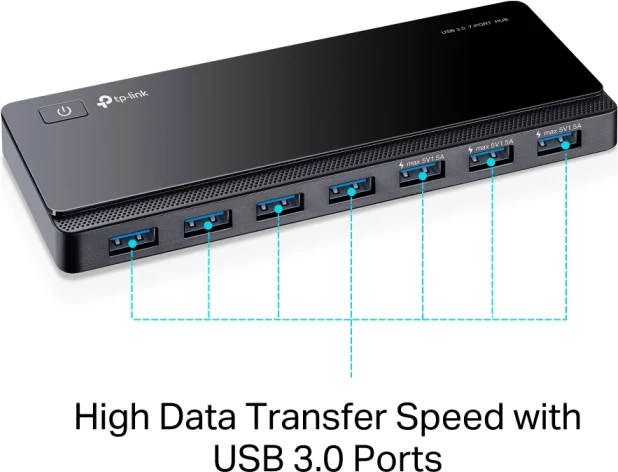 Hub USB TP-LINK UH700 V5, 7-port USB 3.0 (deri 5 Gb/s), me adaptor rryme, i zi, set