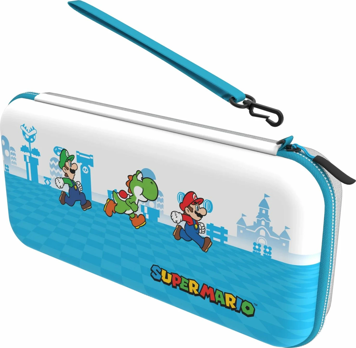 Kasë udhëtimi PDP Mario Escape për Nintendo Switch/Lite/OLED, me stand të integruar, bardhë me kaltër