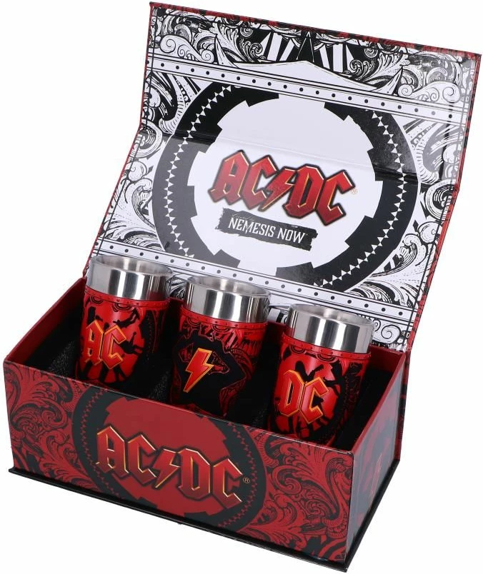 Set gotash shot Nemesis Now AC/DC Logo, 3 copë 50 ml, insert inox, e kuqe/zezë