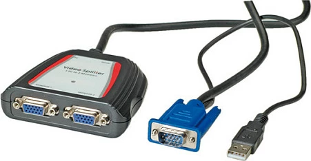 Splitter VGA VALUE 2-port, 250MHz, USB me rrymë, 0.65m, gri