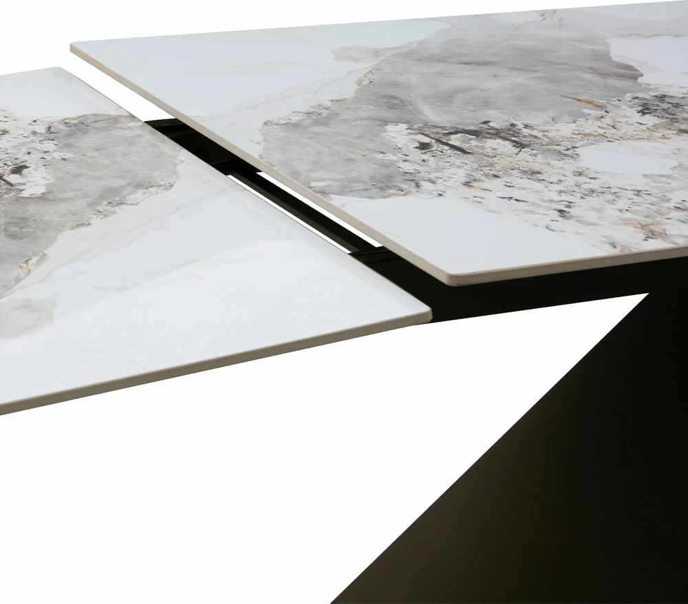 Tavolinë zgjatëse Marron, e bardhë me motiv mermeri, 180x90x75cm