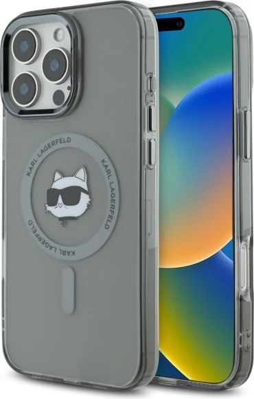 Mbështjellës Karl Lagerfeld IML Metal Choupette Head MagSafe për iPhone 16 Pro, Zi