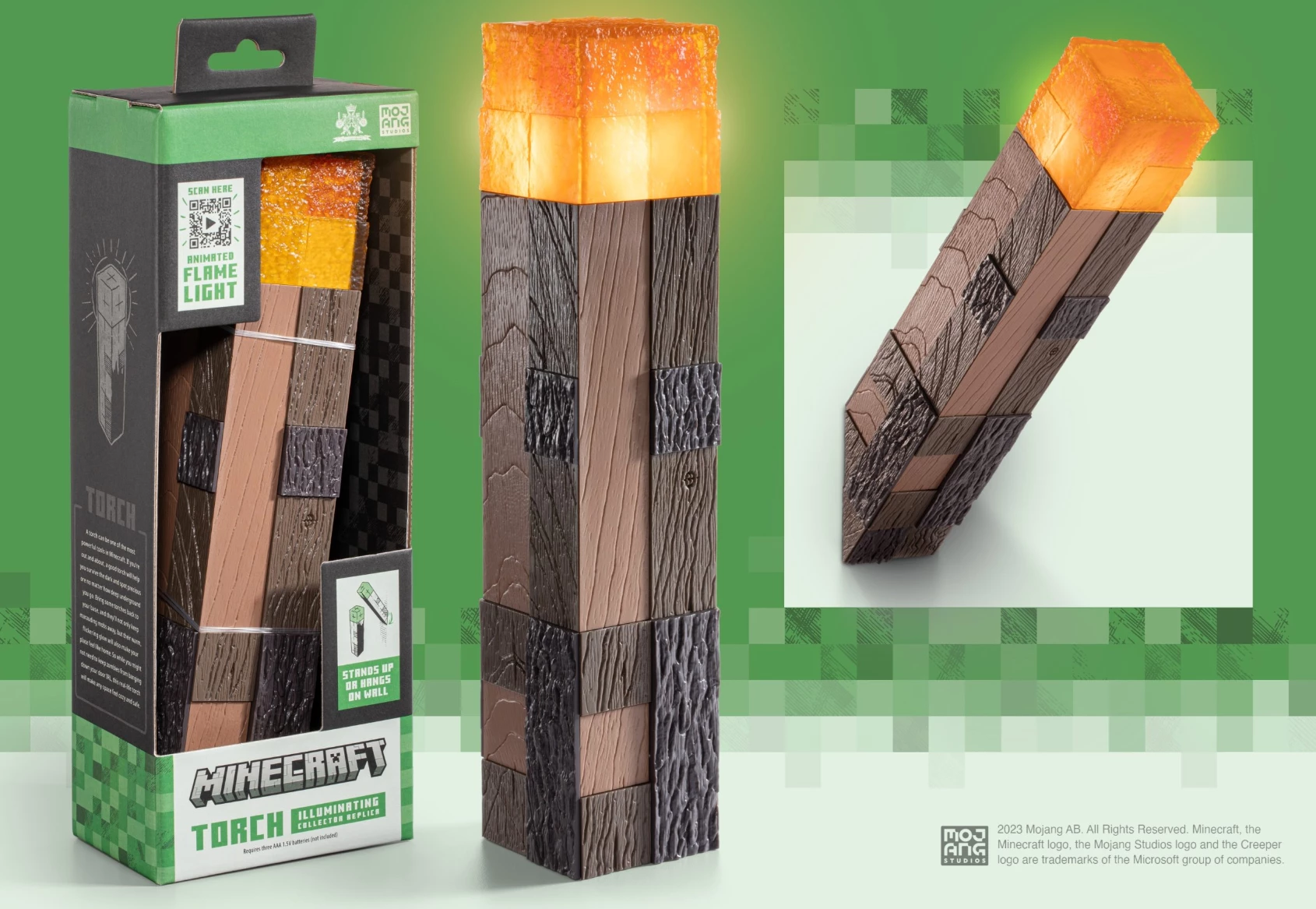 Pishtar ndriçues replika Noble Collection Minecraft 25.4 cm LED, me prekje, me bateri AAA, portokalli/kafe