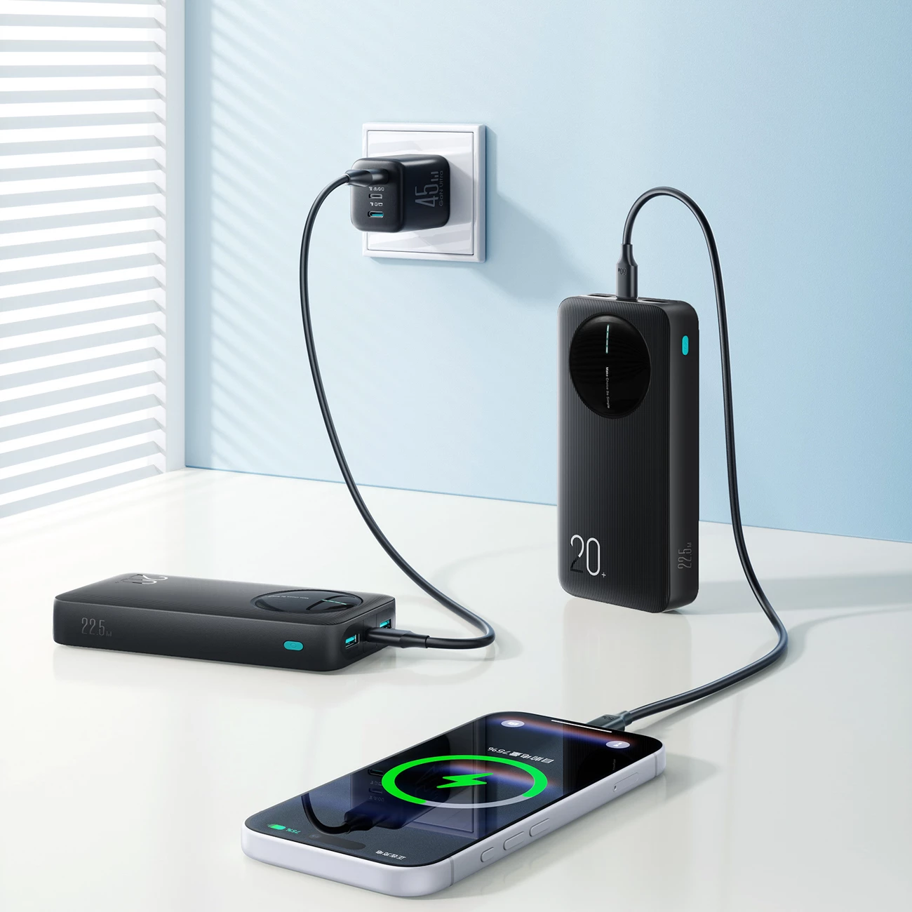 Powerbank Joyroom JR-PBF14 Pro 20000mAh 22.5W me ekran digjital, 2x USB-A 1x USB-C, e zezë
