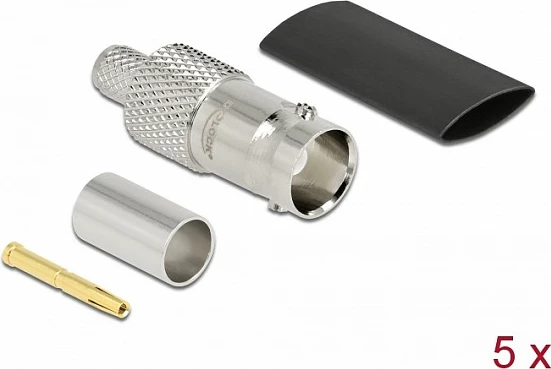 Konektor BNC DeLOCK, femër, për krimpim RG-59, 75Ω, 5 copë, argjend