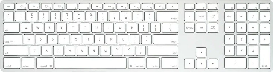 Tastierë pa tela Matias FK418DCS-UK, QWERTY Anglisht (UK), Bluetooth dhe dongle USB-C, për Mac, madhësi standarde me numpad, e bardhë/argjendtë