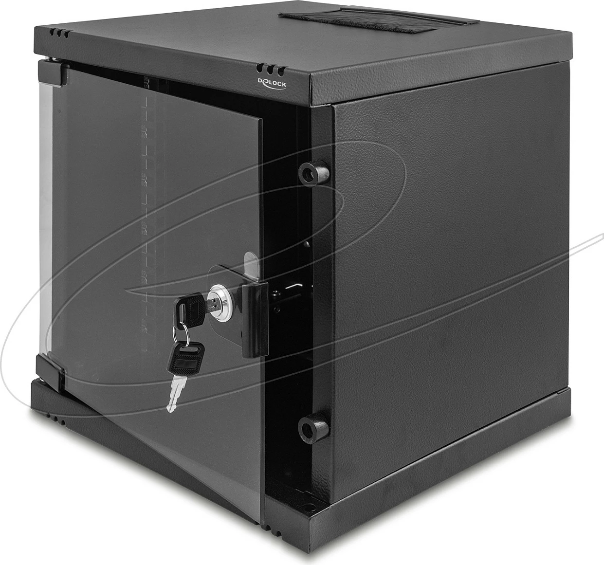 Kabinet rrjeti DeLOCK 43422, 10", 6U, montim mur/dysheme, me çelës, i zi