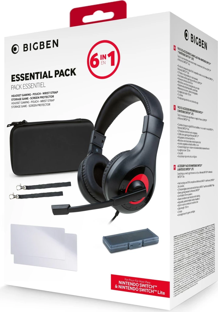 Set aksesorësh 6-në-1 Bigben Essential Pack për Nintendo Switch/Switch Lite, e zezë, set 6-në-1