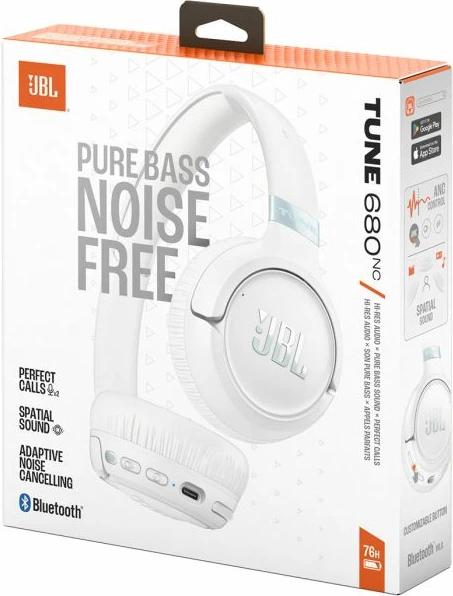 Kufje JBL Tune 680NC, wireless over-ear, ANC, Bluetooth 6.0, deri 76 orë, të bardha