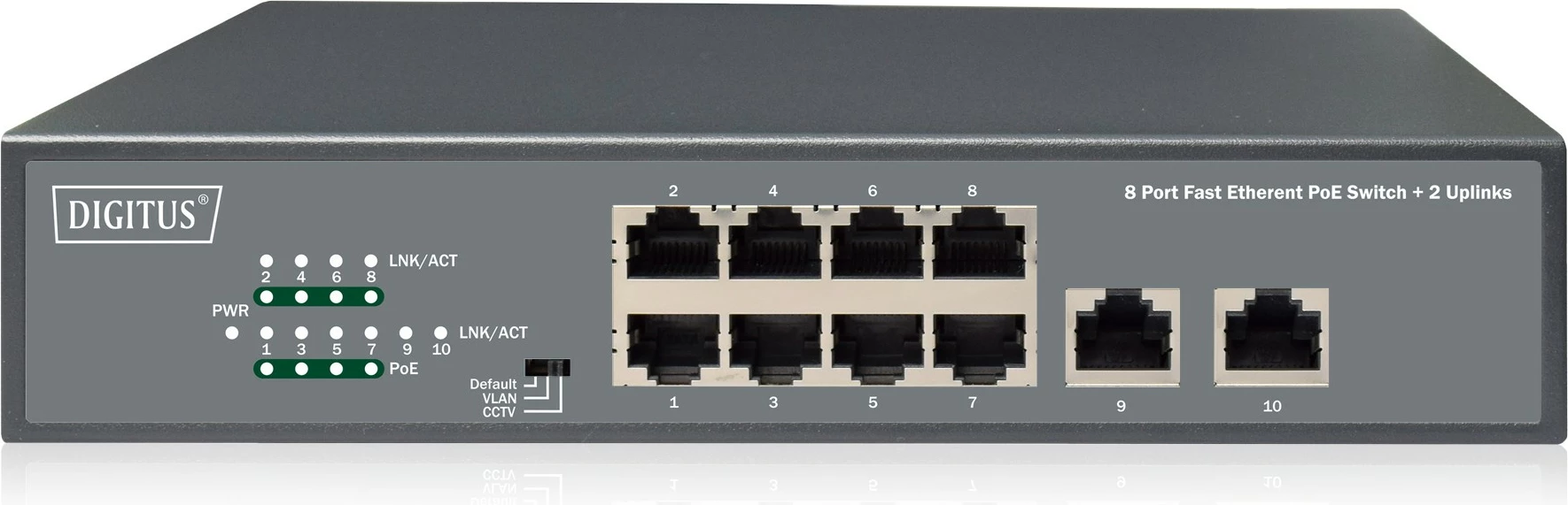 Switch Digitus 8-portë, Fast Ethernet 10/100, PoE 120W, gri