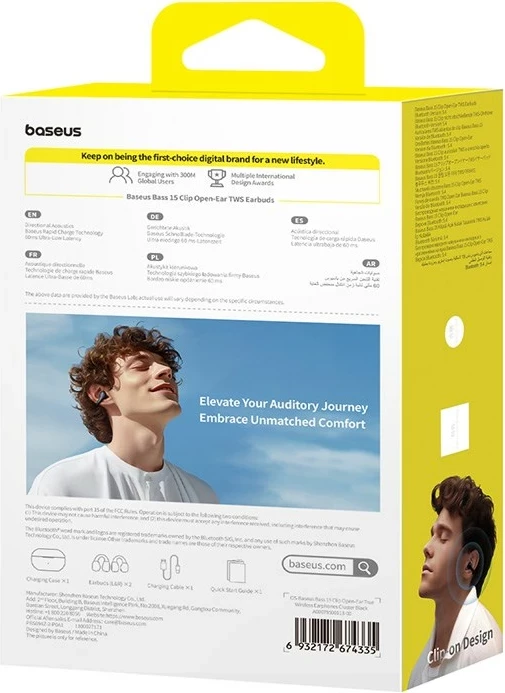 Kufje Baseus Bass 15 Clip Open Ear, True Wireless Stereo (TWS), Bluetooth, E zezë