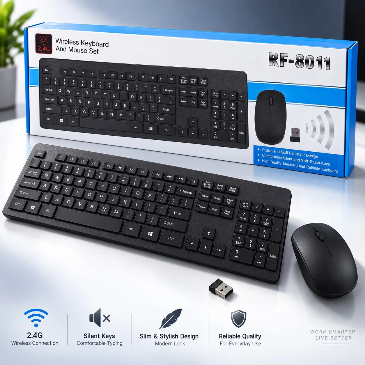 Set RF-8011 – Tastierë dhe Maus pa Kabllo me Marrës USB