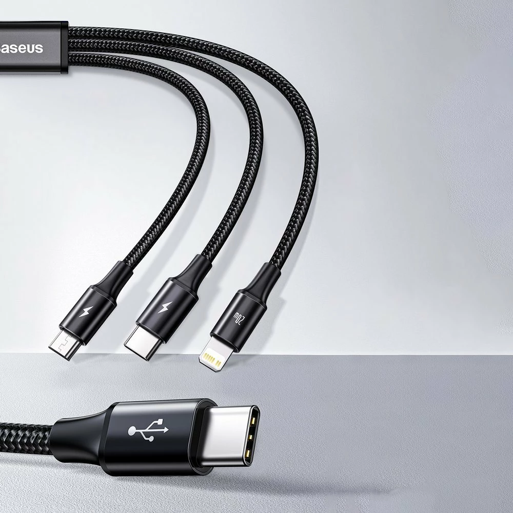Kabllo 3-në-1 Baseus Rapid Series CAMLT-SC06, 1.5m, 20W, USB-C/Lightning/micro USB, e gjelbër