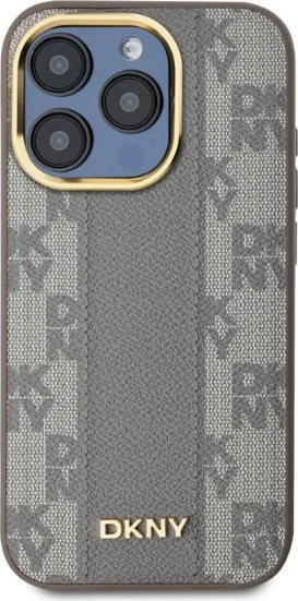 Mbështjellës DKNY Leather Checkered Mono Pattern MagSafe për iPhone 15 Pro, Bezhe