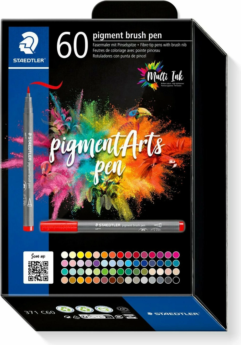 Set brush pen STAEDTLER pigmentArts 60 ngjyra, majë brushë, plastikë e ricikluar, multikolor