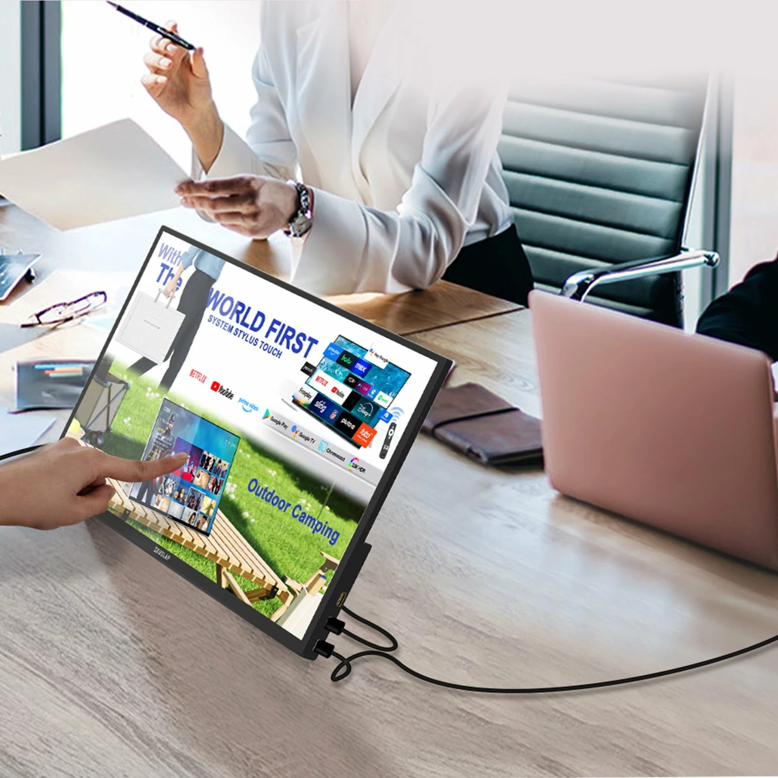 Monitor portativ Zeuslap P16T 16" WUXGA IPS touchscreen 60Hz, i zi, set me kabllo dhe mbështjellës
