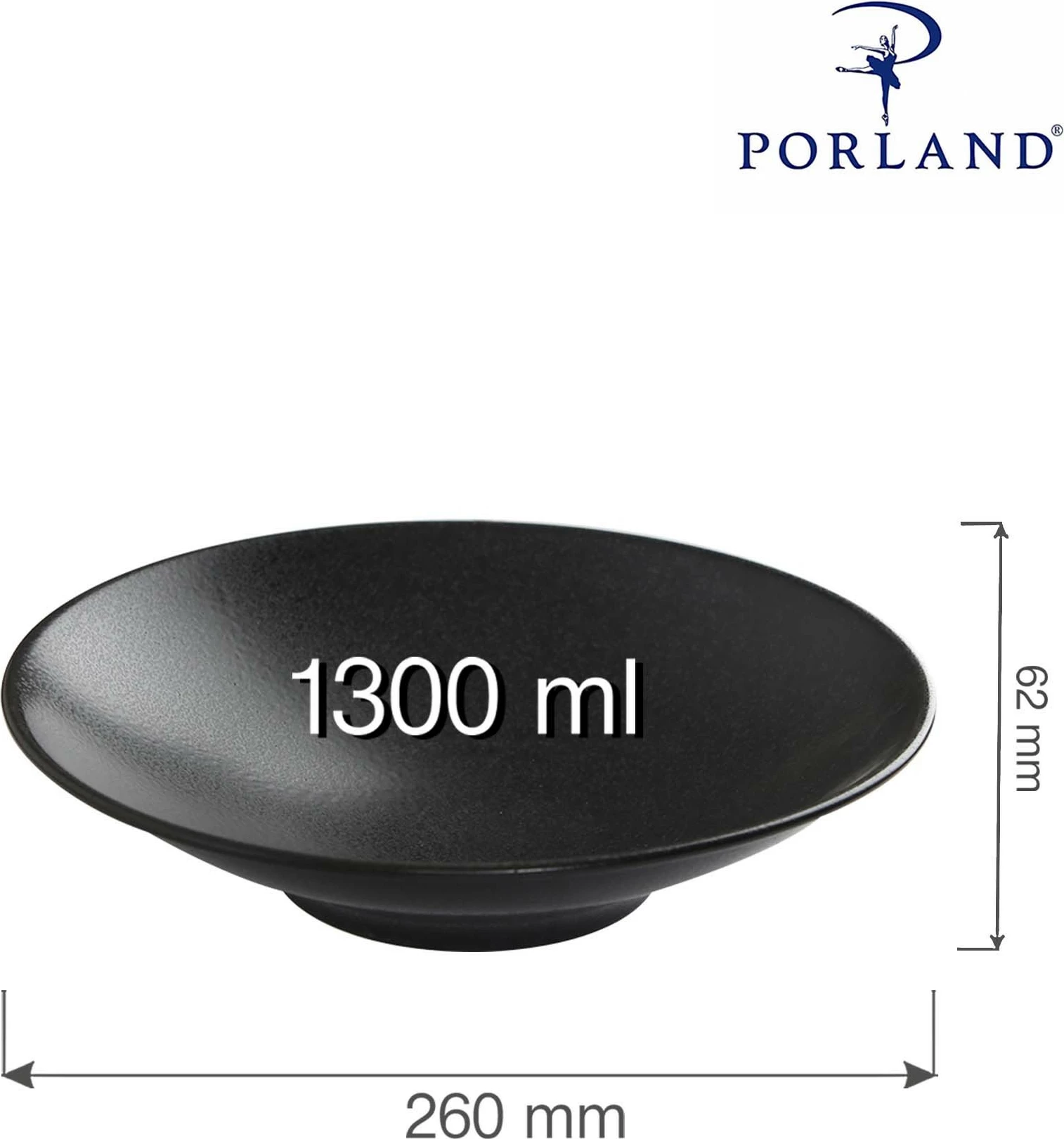 Pjatë me këmbë Porland Seasons Coal 260mm (H)62mm, set 6 copë, e zezë