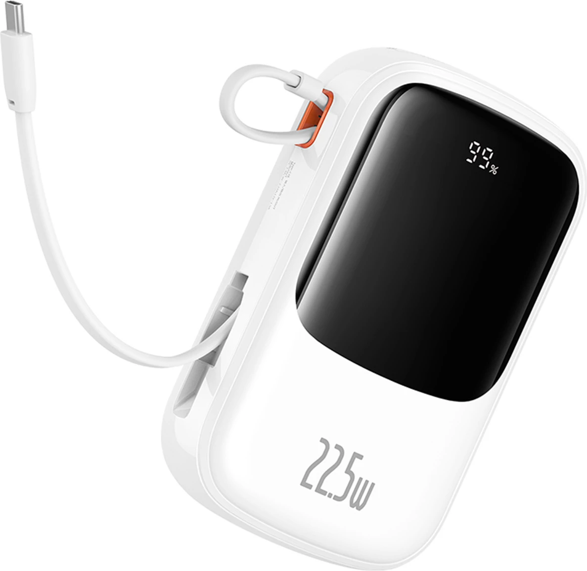 Powerbank Baseus QPow Pro+ 20000mAh me display, 22.5W, kabllo USB-C e integruar, Bardhë