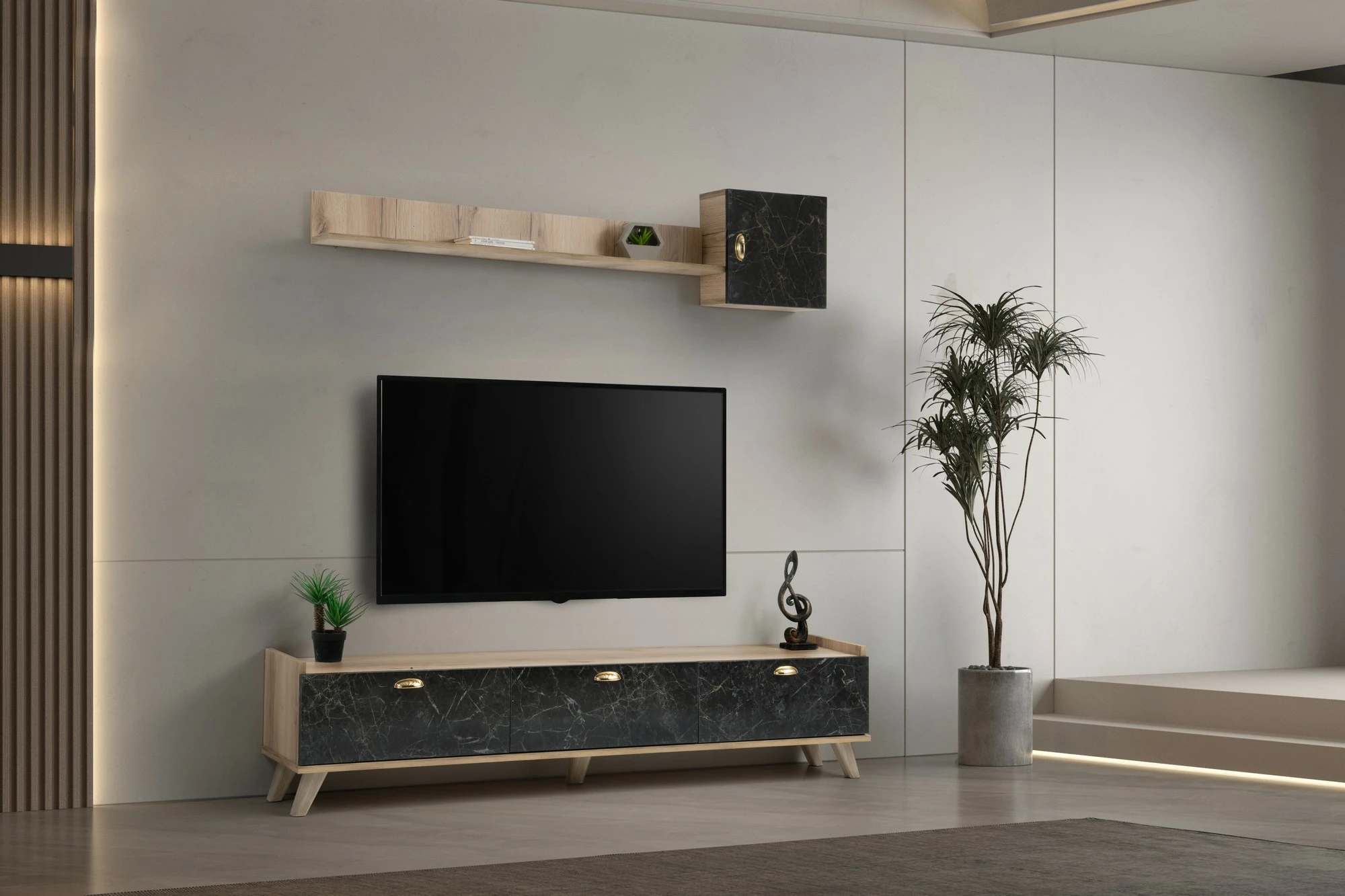 Komodë TV Hanah Home, Sumer E4030, ngjyrë lis dhe mermer