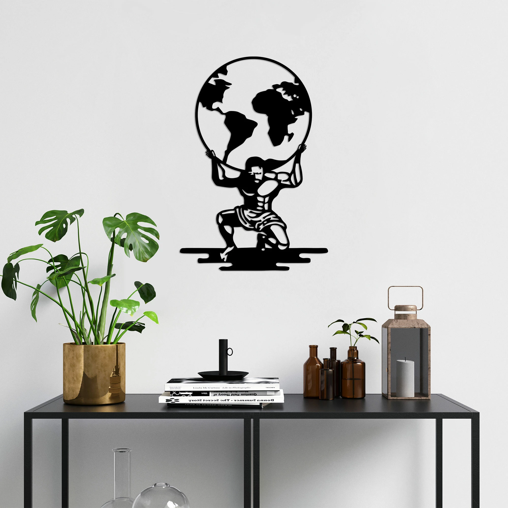 Aksesor dekorativ metalik për mur, Wallity Atlas - 461, ngjyrë e zezë, 49x70cm