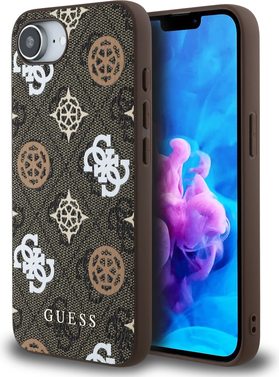 Mbështjellës Guess PU 4G Peony me MagSafe për iPhone 16e, Kafe