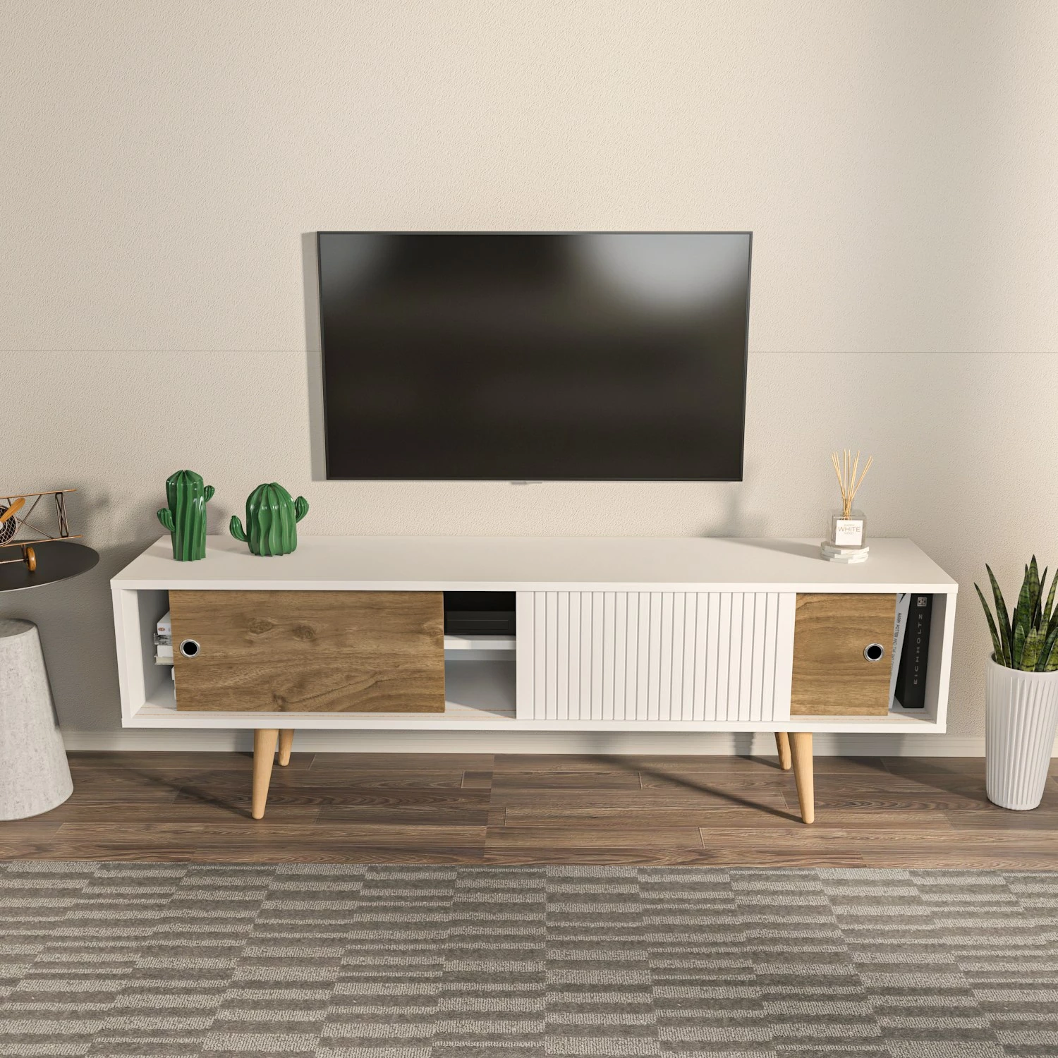 Komodë TV Hanah Home, Ecrin, e bardhë dhe arre
