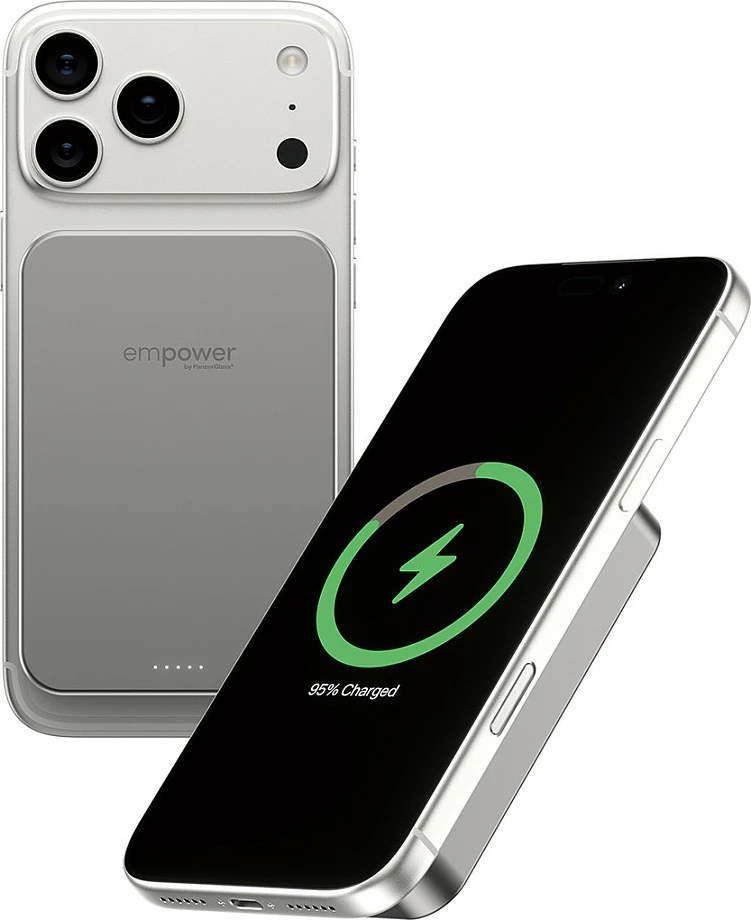 Power bank PanzerGlass empower 10000mAh, Qi2 15W, USB-C 20W, MagSafe kompatibil, Titanium