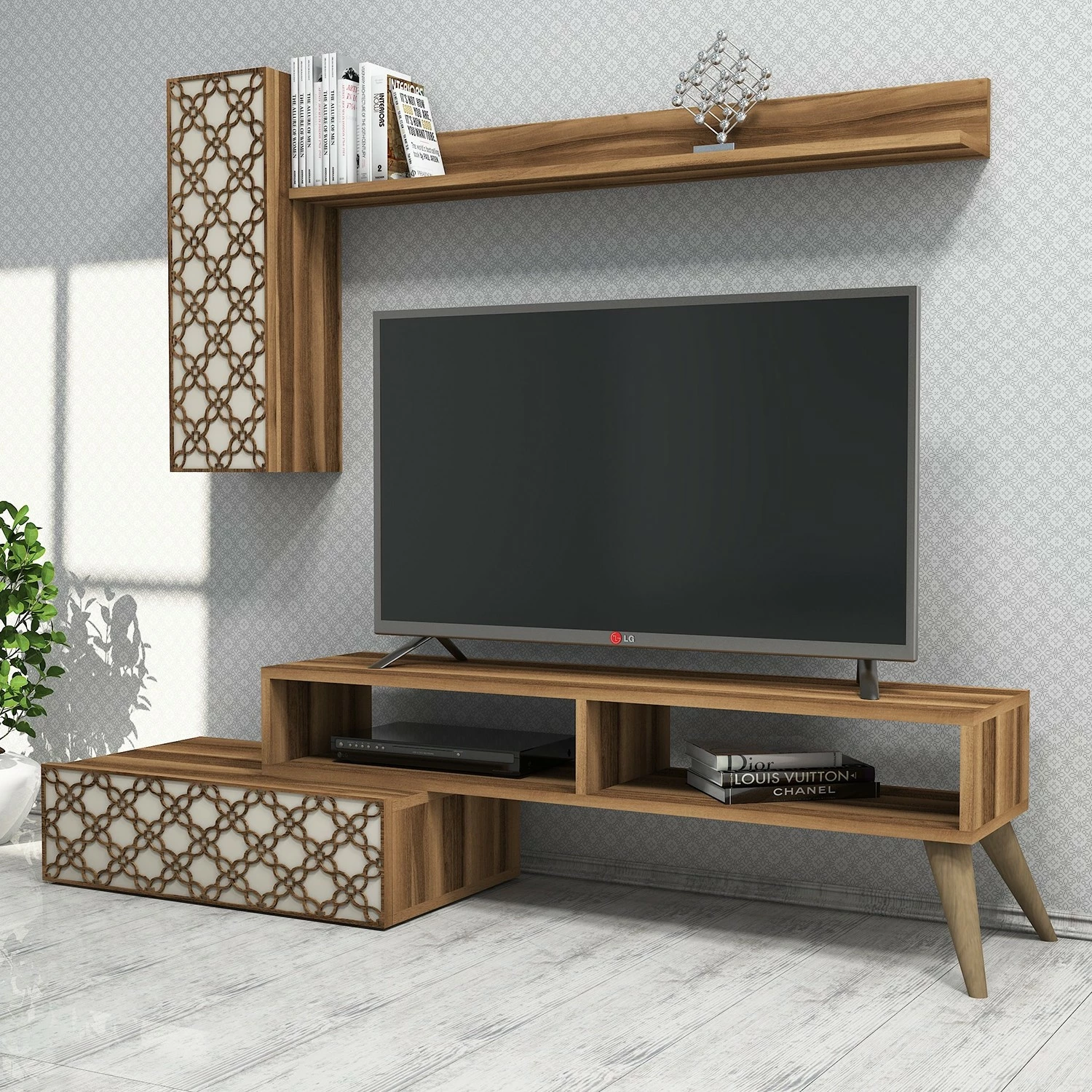 Komodë TV Hanah Home, ngjyrë arre dhe krem, Planet