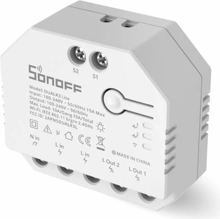 Switch smart Wi‑Fi SONOFF DUALR3 Lite 2-kanal 10A, kontroll motor/perde, i bardhë