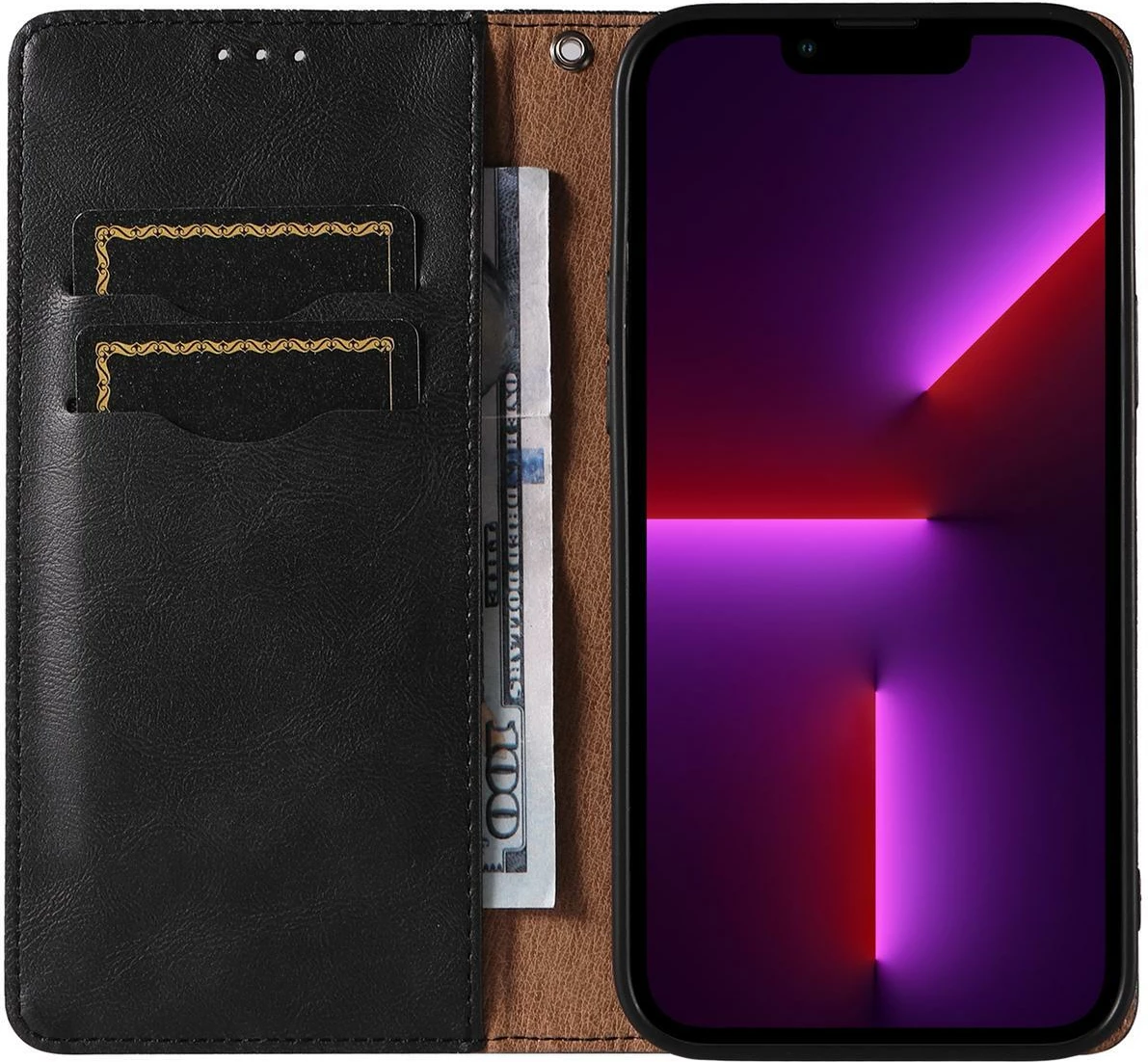 Mbështjellës Hurtel Magnet Strap Case për iPhone 12 Pro Max, me portofol dhe lanyard, i zi