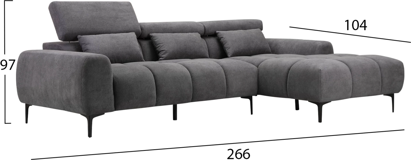 Kënd divan i djathtë DIVYA FH3267.02R prej lëkure sintetike gri 266x104x97Hcm