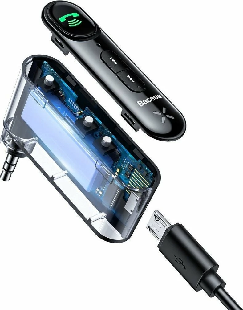 Transmetues/Marrës Bluetooth Baseus BSBA-02, Bluetooth 5.0, AUX MiniJack 3.5mm, handsfree me mikrofon, bateri 145 mAh, i zi
