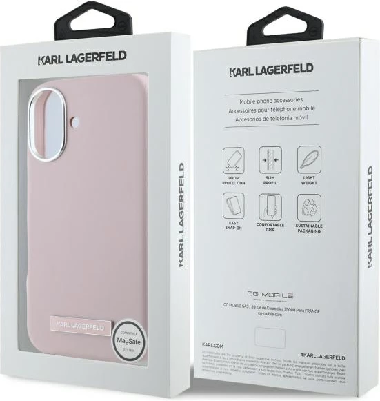 Mbështjellës Karl Lagerfeld FW Metal Plate MagSafe për iPhone 16, Rozë