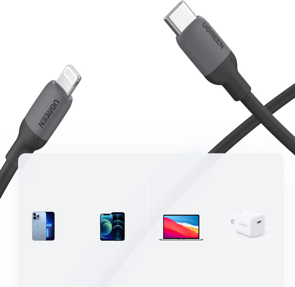 Kabllo Ugreen US387 USB-C në Lightning, 1m, 20W, e zezë