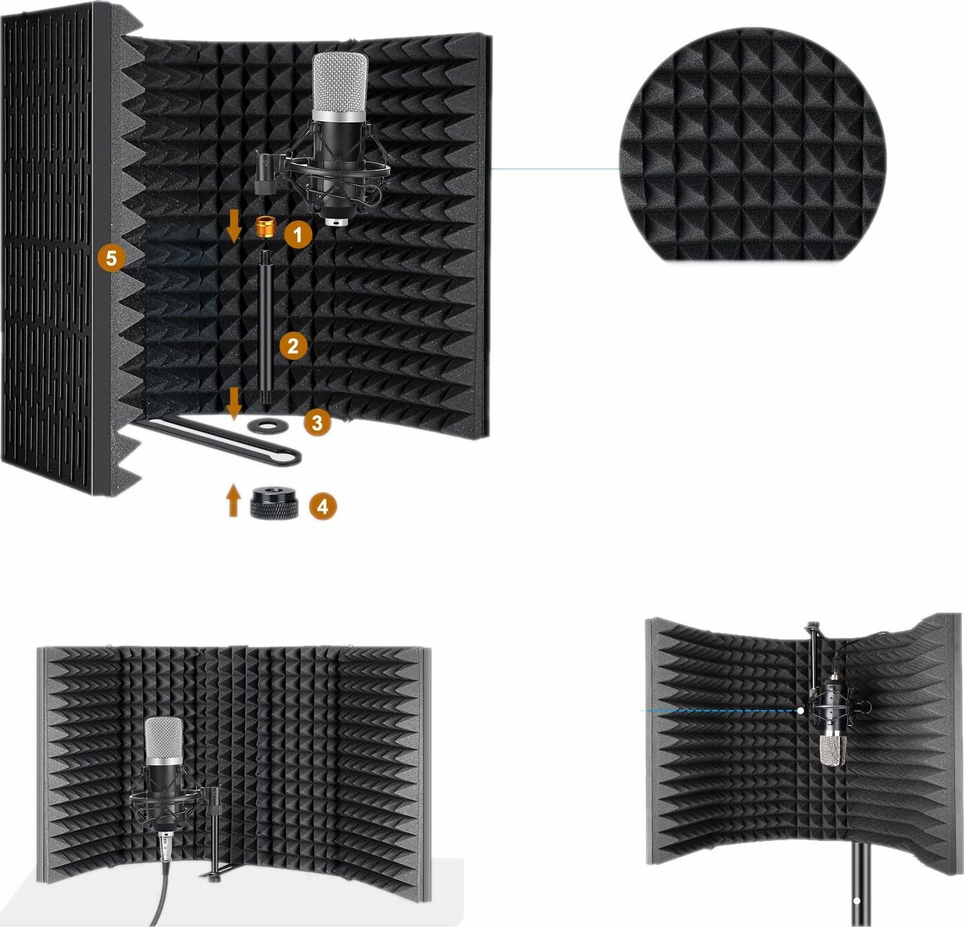 Kabinë akustike Mozos MSHIELD-CABIN-PRO PRO, 5-panel e palosshme, adapter 3/8\"-5/8\", e zezë