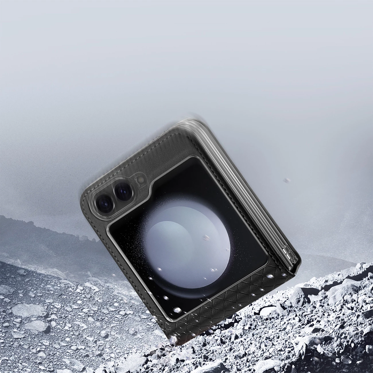 Mbështjellës Dux Ducis Brill për Samsung Galaxy Z Flip 6, lëkurë ekologjike, i zi