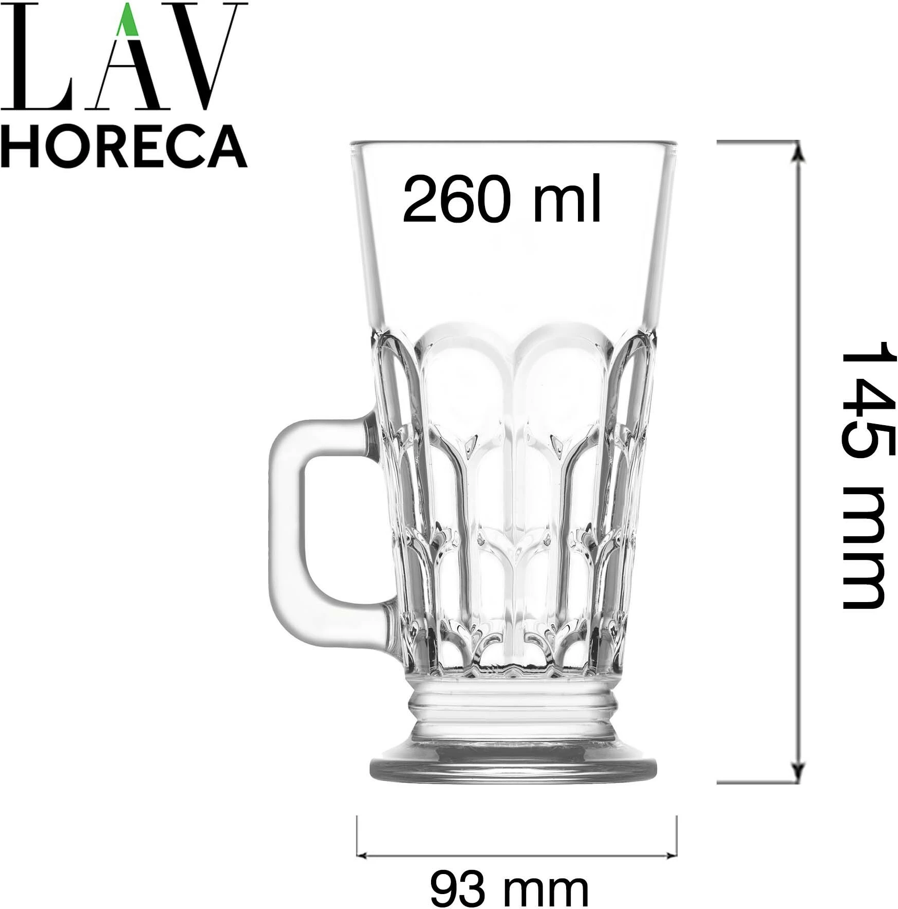 Gotë latte LAV Horeca Archie 260 ml transparente, set 6 copë