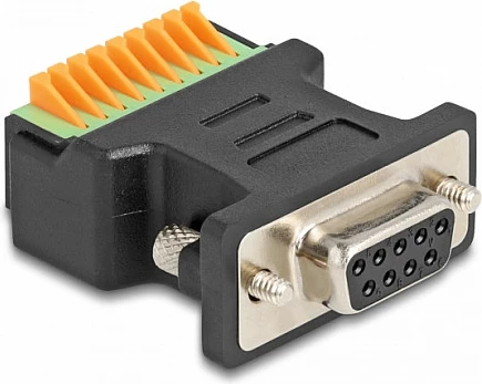 Adapter DeLOCK D-Sub 9-pin (femër) në terminal block 9-pin me butona, kontakte të arta, i zi