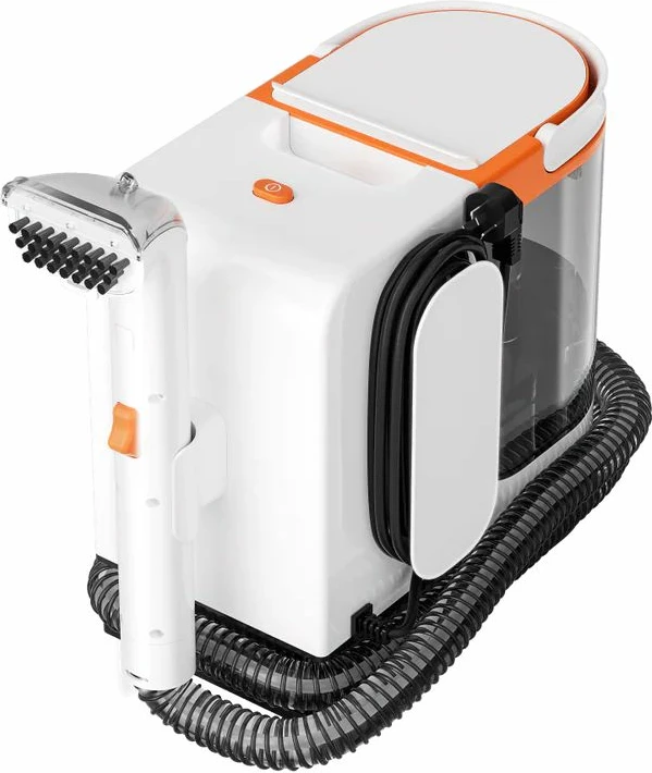 Pastrues i thellë me ujë të nxehtë për qilima dhe tapiceri Uwant B300 Pro 18000 Pa 600 W depo 1.2/1.4 L, me aksesorë + pastrues tekstili 500 ml, bardhë/portokalli