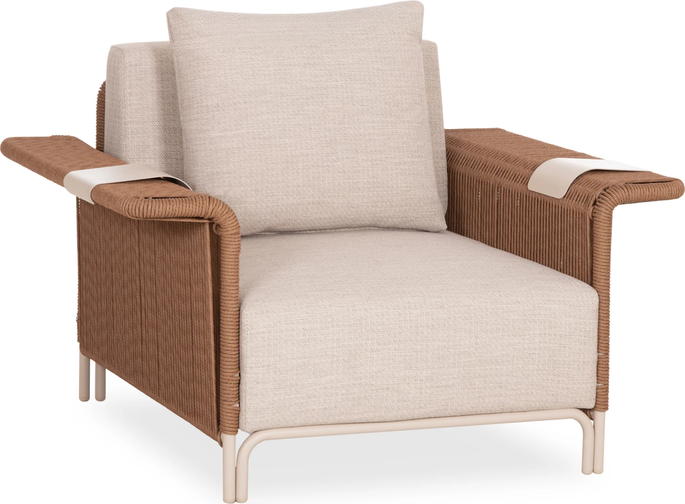 Fotel lounge Aurora, alumin i bardhë, jastëkë bezhë, 122.5x93.5x73cm
