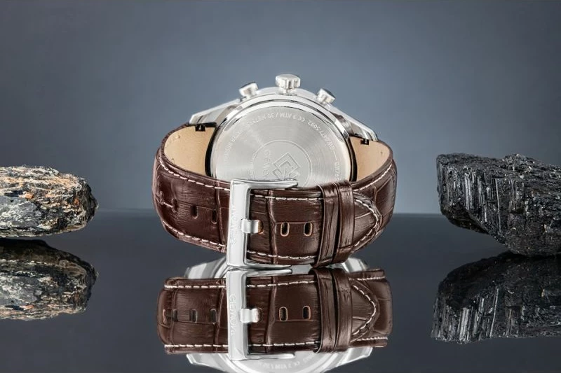 Orë dore kronograf për meshkuj Giewont GW7650-A5, e kaltër/argjendtë, rrip lëkure kafe