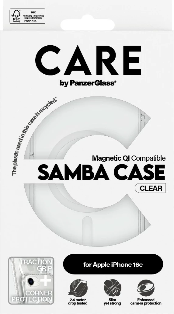 Mbështjellës PanzerGlass CARE Case Samba MagSafe për iPhone 16e, transparent
